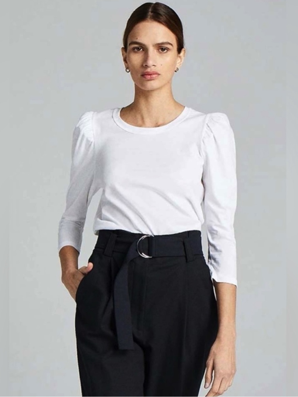 A.L.C. Karlie white‎ puff sleeve cotton blouse quarter sleeve